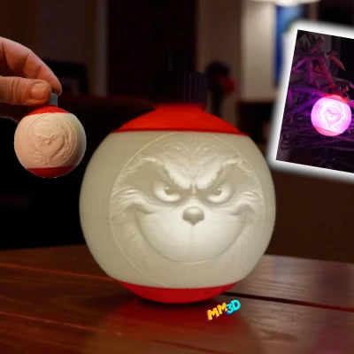 Trang Trí Giáng Sinh Grinch Lithophane Hình Quả Cầu