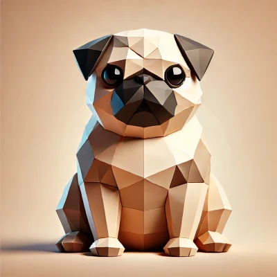 Mô hình Chó Pug Mops Low Poly
