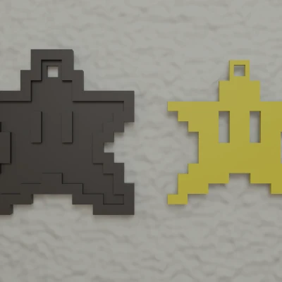 Móc Khóa Ngôi Sao Mario 8-bit Lắp Ghép Không Cần Keo