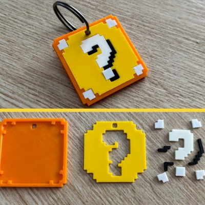 Móc Khóa Mario Lucky Block 8-bit Lắp Ghép Nhiều Phần – Không Cần Keo