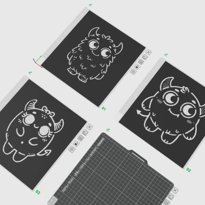 Bộ 3 Khuôn Vẽ Quái Vật Dễ Thương - Mẫu Vẽ Áo Thun & Bản Vẽ