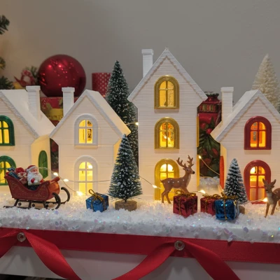 Nhà Làng Giáng Sinh In 3D – Đèn Trang Trí (Không Cần Hỗ Trợ!)