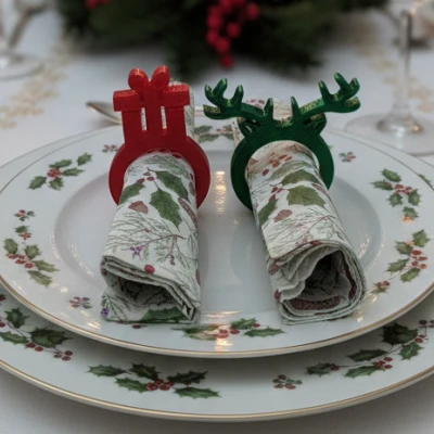 Chân giữ khăn ăn Giáng Sinh: Hộp quà, Cây thông, Nón ông già Noel và Tuần lộc