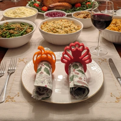 Vòng Giữ Khăn Ăn Lễ Tạ Ơn: Bí Ngô, Lá Mùa Thu và 2 Chú Gà Tây