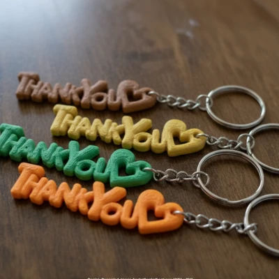 Móc Khóa "Cảm Ơn" Đính Kèm Trái Tim - Lời Tri Ân 3D