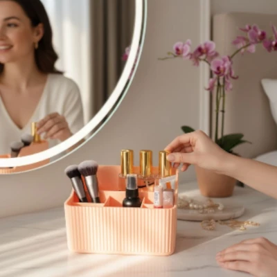 Hộp Đựng Mỹ Phẩm Viền Gân 6 Ngăn