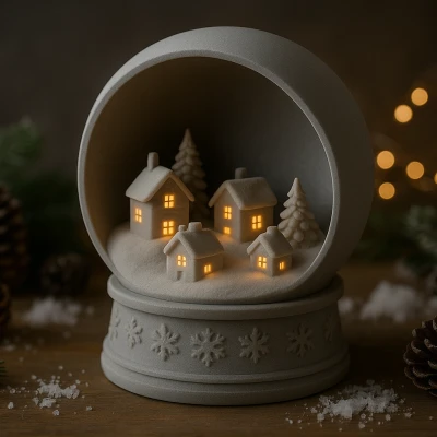 Mô hình 3D Quả Cầu Tuyết Làng Mùa Đông