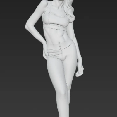 Vợt Casual Woman 3D In Được Hình Nữ Tính Với Quần Jeans Và Áo Crop Top