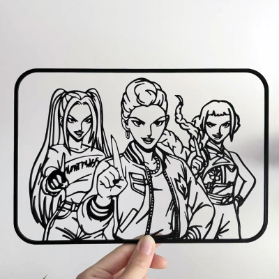 Tranh Line Art K-Pop Demon Hunters Kèm Đế