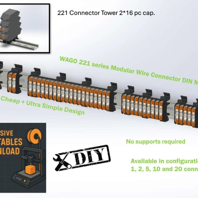 Đế Gắn Ray DIN Cho Đầu Nối WAGO 221 Tự In 3D
