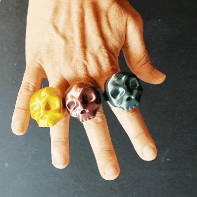 Bộ Nhẫn và Móc Khóa Đầu Lâu Khớp Nối Fidget Skull