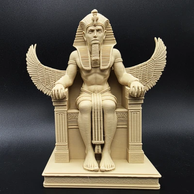Tượng Pharaoh Ai Cập Ngồi với Đôi Cánh Osiris