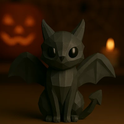 Mô Hình 3D Mèo Quỷ Phong Cách Low Poly