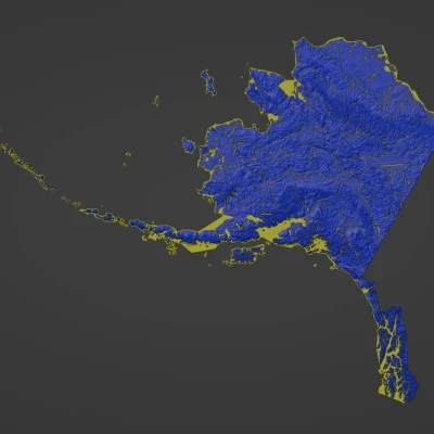 Bản đồ Địa hình Alaska, Hoa Kỳ (AK) có Sông và Bờ biển