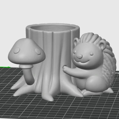 Khúc Gỗ Tròn, Nhím Rừng & Nấm - Hộp / Khay Đựng Bút