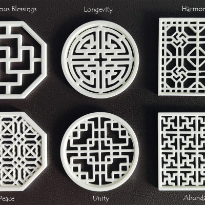 Bộ Đế Lót Ly Hoa Văn Cửa Sổ Phong Cách Á Đông Truyền Thống