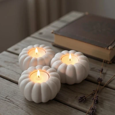 Chân nến LED hình bí ngô mùa thu cho 3 cây nến