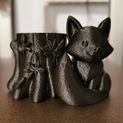 Cáo mùa thu với gốc cây trang trí lá - hộp đựng đồ 3D dễ thương, hũ / hộp / ống cắm bút