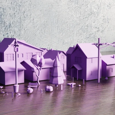 Bộ sưu tập Yếu tố Thị trấn Low Poly V1