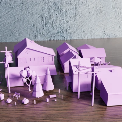 Bộ sưu tập Yếu tố Thị trấn Low Poly V1