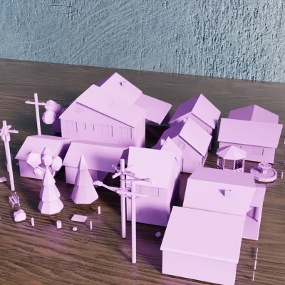Bộ sưu tập Yếu tố Thị trấn Low Poly V1