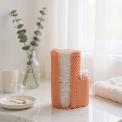 Hộp Đựng Bông Tẩy Trang & Tăm Bông Kiểu Dáng Hiện Đại Có Gân