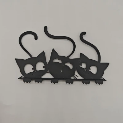 Tranh 3 Mèo Đen Treo Tường / Cửa - Có Chân Đế + Bản Phẳng #1