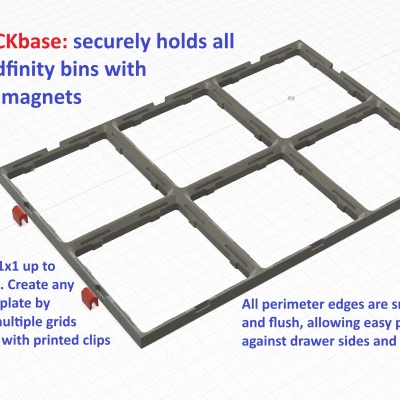 CLICKbase: Đế Gridfinity Khớp Nối Không Nam Châm - Cạnh Bằng Phẳng, Mở Rộng Dễ Dàng, Rất Cứng Cáp