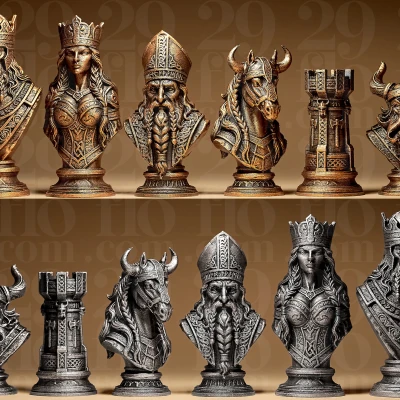 Bộ Quân Cờ Vua Phong Cách Nordic/Viking (Stylized)