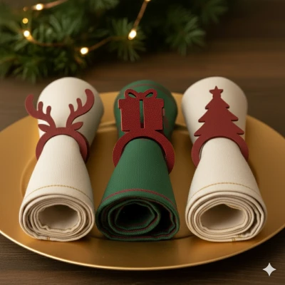 Set 3 vòng giữ khăn ăn Noel (Tuần lộc, Quà tặng & Cây thông)