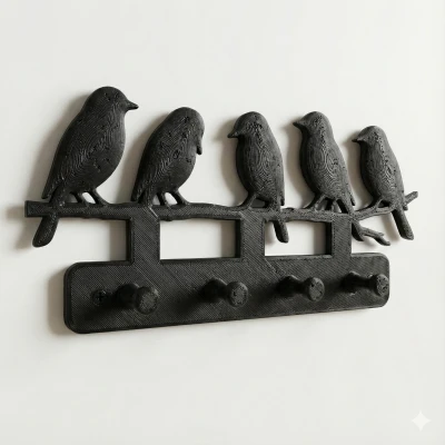 Móc Treo Chìa Khóa Chim – Kệ Treo Tường 5 Chim (4 Móc)
