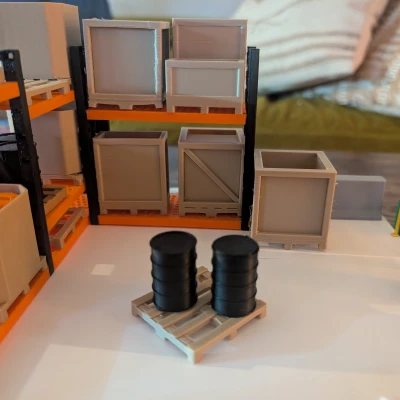 Gói Mega Thùng Pallet Tỉ Lệ 1:32 – Pallet Liền Khối, Nắp Mở & Nắp Kín