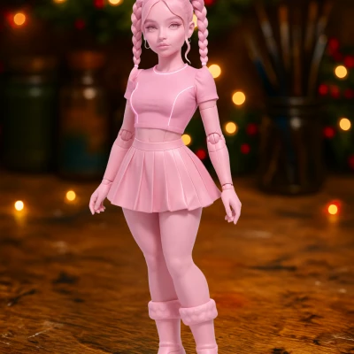 Búp Bê Nghệ Thuật Màu Hồng – Nhân Vật 3D Stylized