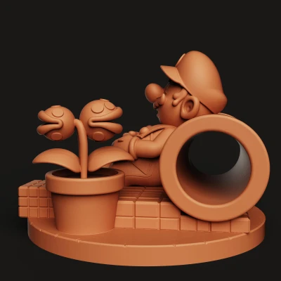Diorama Mario Ngủ 3D – Ống Xanh & Gạch Super Mario (Nintendo STL)