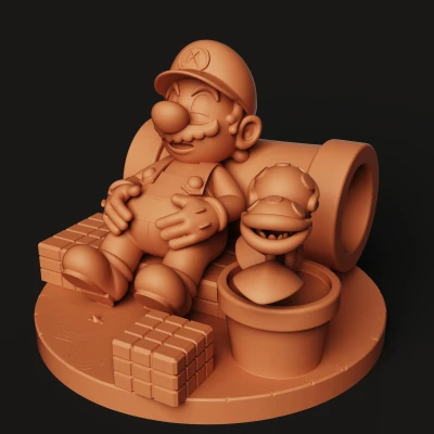 Diorama Mario Ngủ 3D – Ống Xanh & Gạch Super Mario (Nintendo STL)