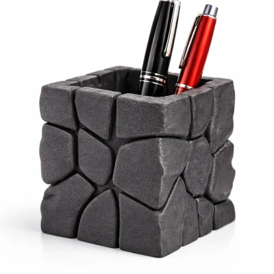 Khối Đá Nham Thạch (Lava Stone Cube) – Ống Cắm Bút Hiện Đại
