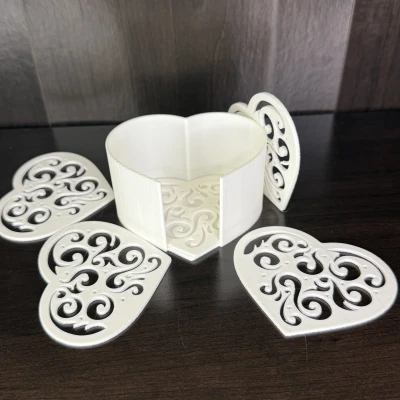 Miếng lót ly hình trái tim + Giá đựng