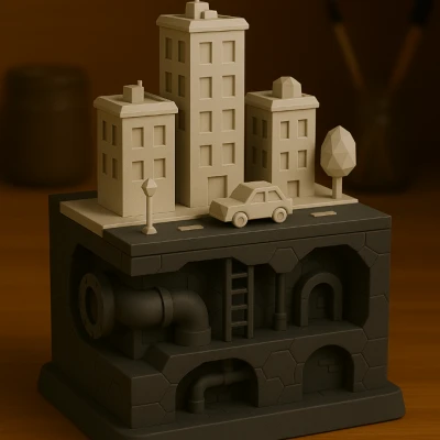 Mini City Diorama – Khu Phố Đô Thị Stylized kèm Chi Tiết Underground